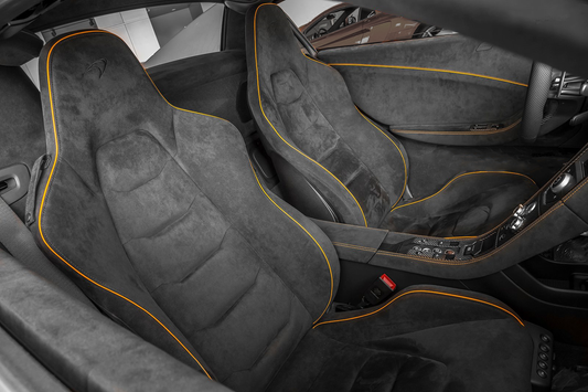 Luxury Alcantara car interior with premium upholstery and custom stitching