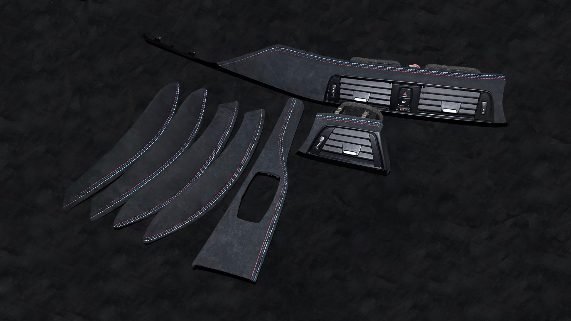 BMW 3 & 4 Series Alcantara Interior Trim – Tricolor Stitching (F30, F31, F34, F36, F80 right hand drive)