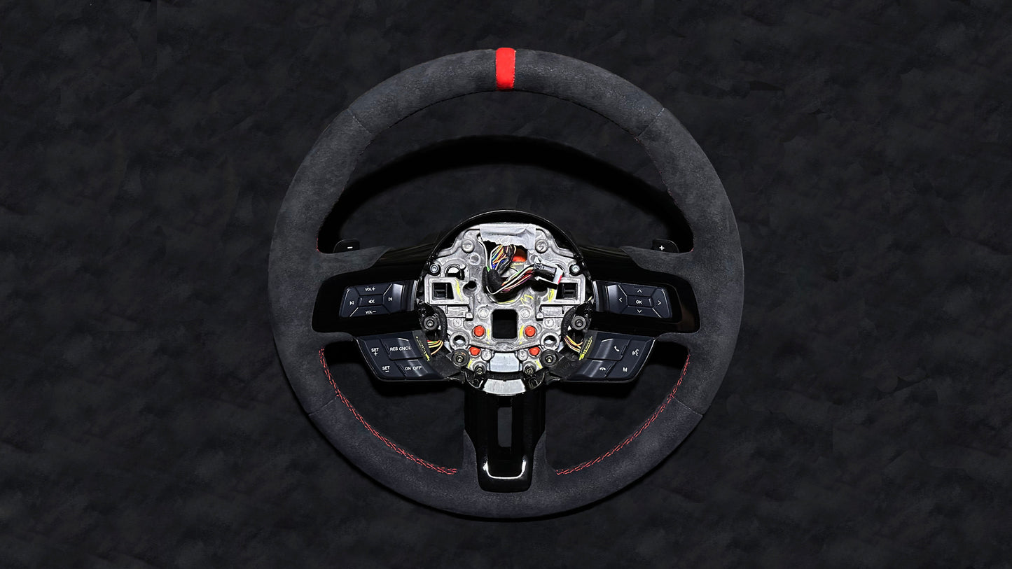 FORD MUSTANG 2018-2023 Alcantara Steering wheel with gloss black finish - Red Stitching