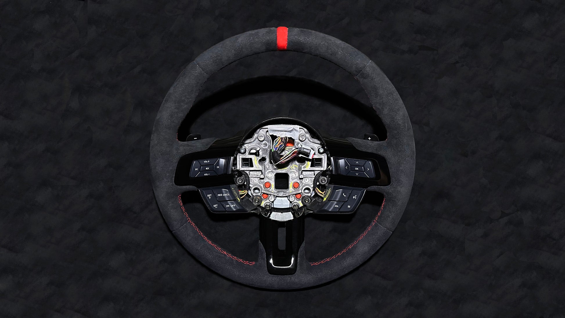 FORD MUSTANG 2018-2023 Alcantara Steering wheel with gloss black finish - Red Stitching