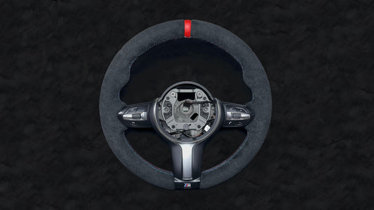 BMW 1, 2, 3, 4 Series Alcantara M Sport Steering Wheel Tricolor Stitching - Red Stripe (F2X, F3X, F8X)